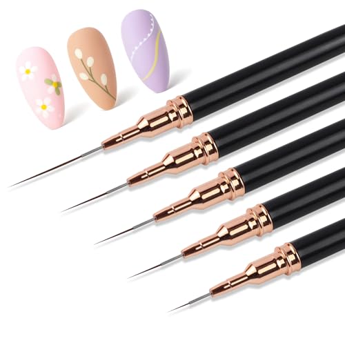 Brvlsoc 5-Piece Metallic Nail Art Liner Brush Set for Fine Details