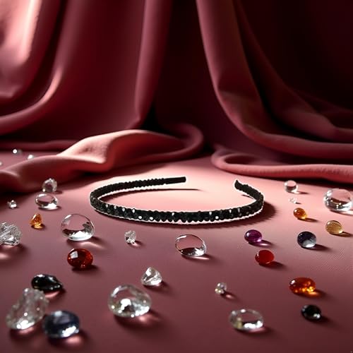 PurYupearl Black Crystal Rhinestone Headband Two-Row Beaded Hair Band