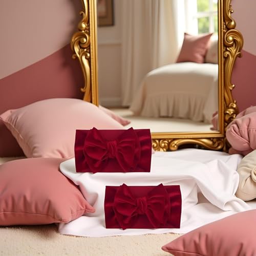 Baby Girls Velvet Bow Headbands 2-Pack Stretchy Wide Turban Hair Accessories