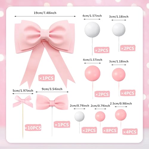 36 PCS Oversized Pink Bow Cake Toppers - Princess Party Decorations