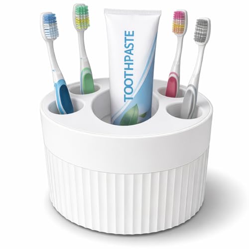 NCONEZON Multi-Slot Toothbrush Holder with Drainage - White ABS Organizer