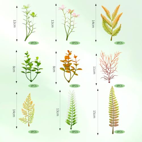 Skrfren 27Pcs Mini Fake Green Leaves Faux Greenery Stems for Crafts DIY