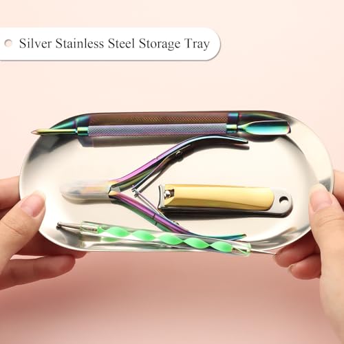 FSpronail Stainless Steel Nail Art Storage Tray & Jewelry Organizer