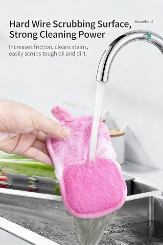 Double-Sided 8-Shape Scrub Sponges - Non-Scratch Kitchen Dish Scrubber (Pink, 4-Pack)