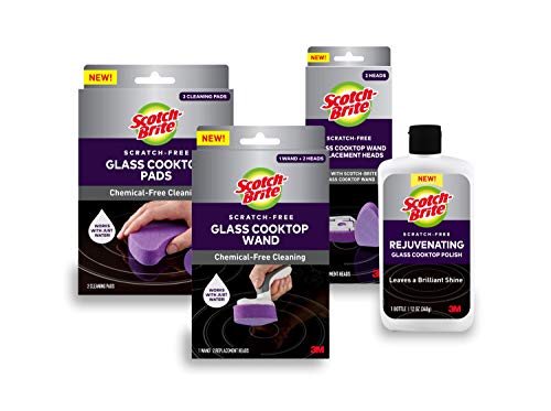 Scotch-Brite Glass Cooktop Wand Replacement Heads, Cleans With Just Water, Tackle Burnt-On Messes, 2 Replacement Heads