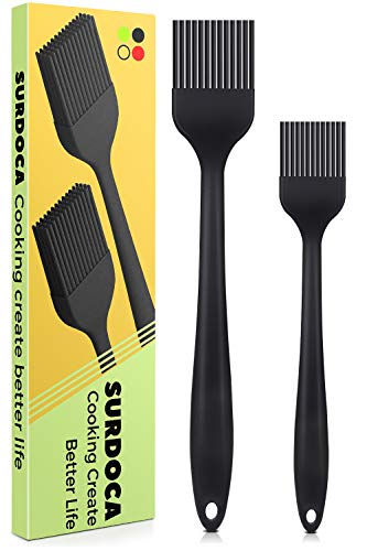 SURDOCA Silicone Basting Brush Set - 2 Heat Resistant Brushes for BBQ & Baking