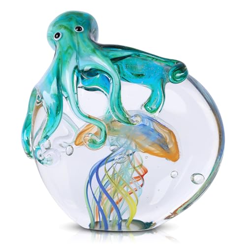 Blue Orange Glass Octopus Jellyfish Sea Creature Sculpture Home Decor Office Paperweight
