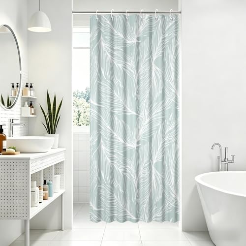 Yeele Mint Green Feather Shower Curtain - Waterproof & Machine Washable, 36x72 Inch