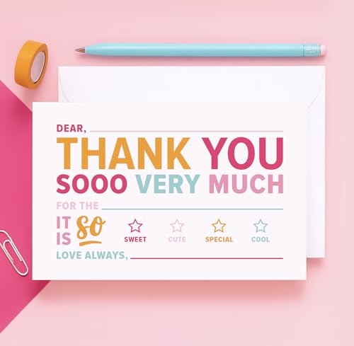 ThreeKin Collective 25-Pack Kids Fill-in-the-Blank Thank You Cards - Bright