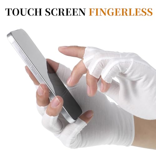 5 Pairs White Cotton Moisturizing Gloves Fingerless Half Finger Design