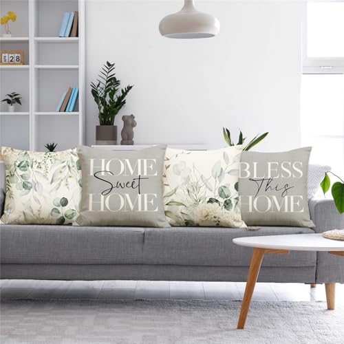 KISVODS 18x18 Spring Eucalyptus Throw Pillow Covers - Farmhouse Set of 4