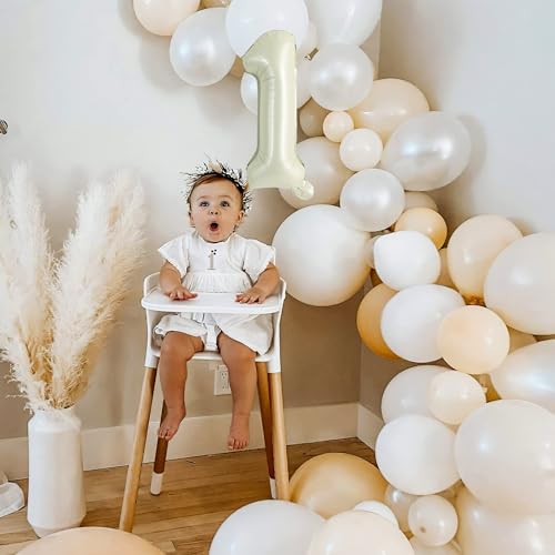 TONIFUL 16 Inch Cream White Number Balloons, 0-9 Foil Digit Set for Party