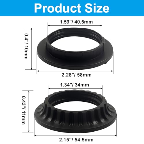 Hordion Lamp Shade Rings - 4 Pack E26 Socket Replacement, Black