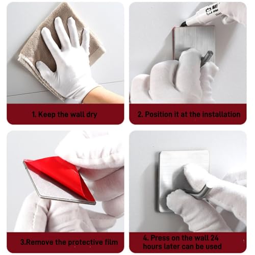 Tustao 6-Pack Stainless Steel Adhesive Wall Hooks - Heavy Duty, No Drill
