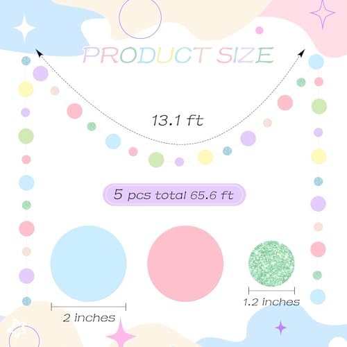 Outus Pastel Circle Garland Banners, 5-Piece Paper Hanging Streamer Set