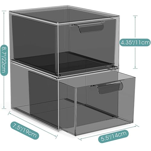 SpaceHacks 3-Pack Stackable Acrylic Makeup Organizer Drawers - Smoke Black