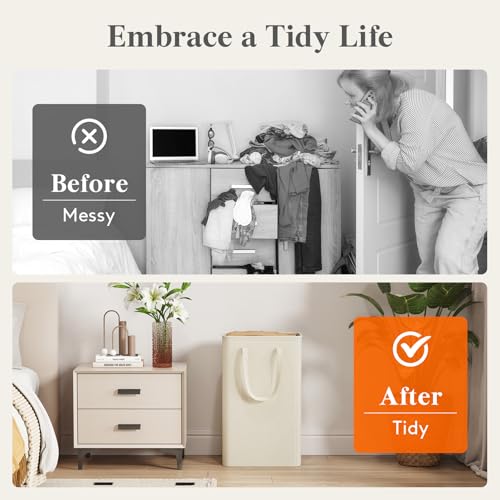 Lifewit Slim 50L Laundry Hamper with Handles - Ivory