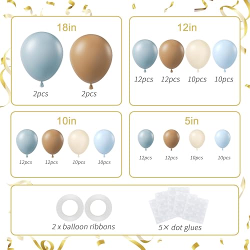 136pcs Dusty Blue, Brown & Sand Balloon Arch Kit for Baby Shower