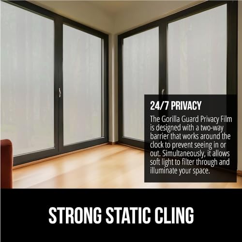 Gorilla Guard Frosted Window Privacy Film - 17.5 x 118.1 Inch, Two-Way UV Blocking