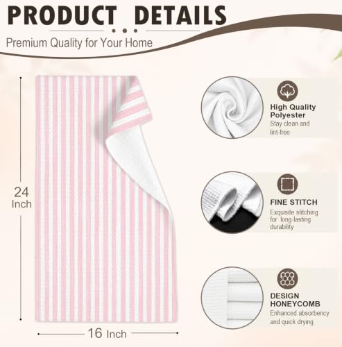 Pink Striped Decorative Hand Towels 16x24 - Absorbent Preppy Bathroom Decor