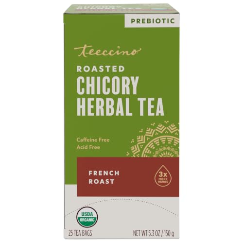 Teeccino French Roast Herbal Tea - Caffeine-Free Prebiotic Coffee Alternative - 25 Tea Bags (Pack of 1)
