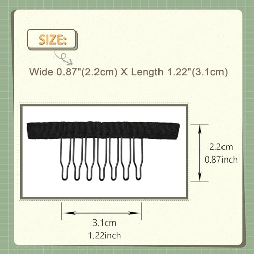24 Pcs 7-Teeth Wig Combs Black - Secure Metal Wig Clips for Making Caps