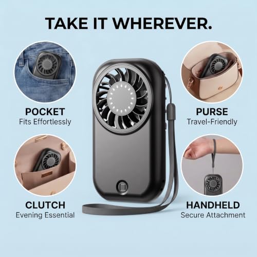 Fanadith Portable Mini Fan, Pocket Size 5-Speed Rechargeable Personal Fan, Black