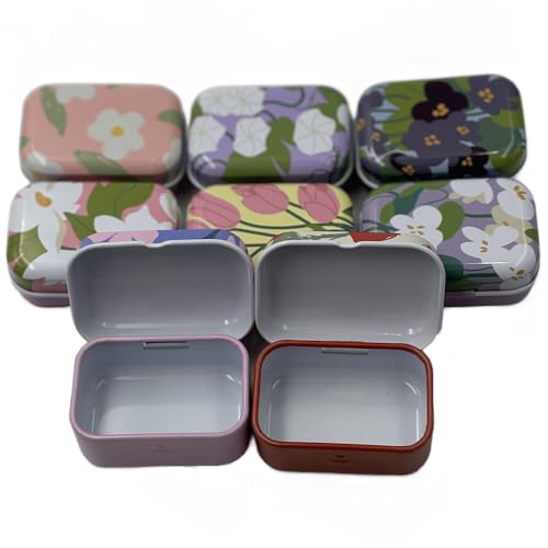 8Pcs Mini Flower Tin Trinket Boxes with Hinged Lids - Floral Storage Tins