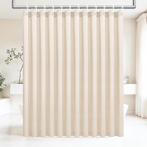 Linen Textured Shower Curtain 72x72 - Boho Farmhouse Beige Bathroom Set