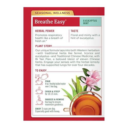 Traditional Medicinals Breathe Easy Seasonal Herbal Tea Pack of 2 - 16 Tea Bags Each - Respiratory Support, Organic, Caffeine-Free