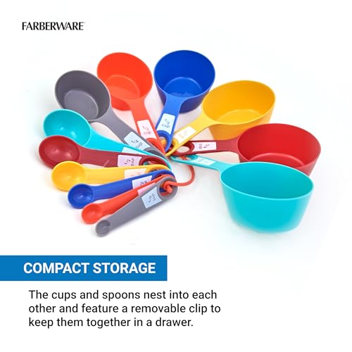 Farberware 12-Piece Measuring Cups and Spoons Set - Color-Coded Nesting