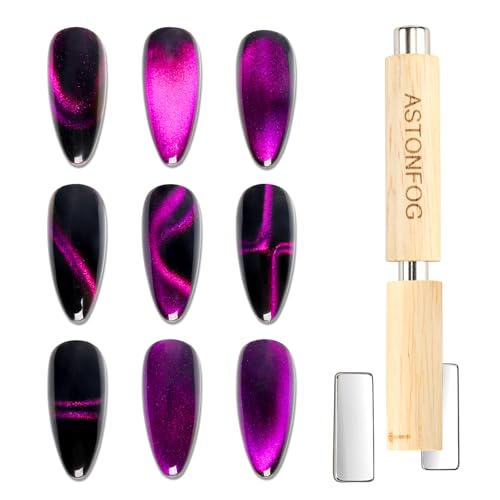 ASTONFOG 3-in-1 Cat Eye Nail Magnet Stick with Wooden Handle (4 Pack)