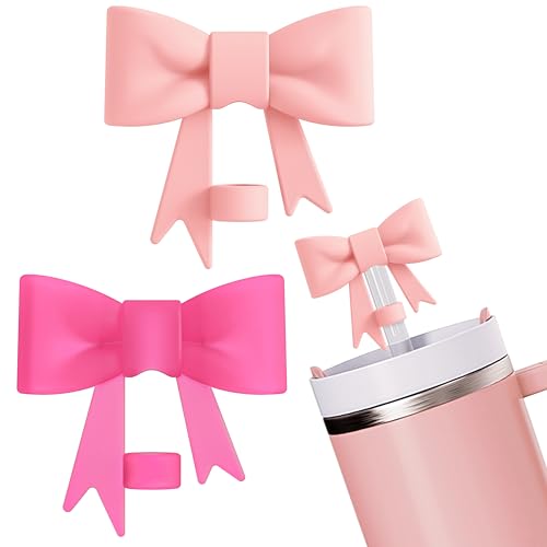 Bow Straw Toppers for Stanley Cups - 2Pcs Reusable Silicone Covers