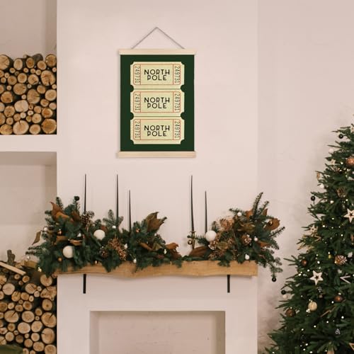 Retro Christmas Wall Decor - Trendy Green Wall Art with Wooden Hanger, 12x16 Inches