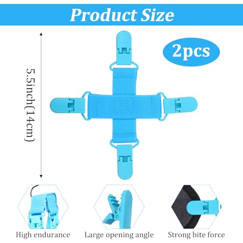 2 Pack Bed Sheet Detangler Clips - Blue Anti-Slip Mattress Fasteners