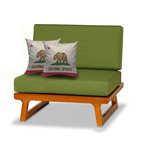 California Flag Throw Pillow Cover - Decorative 18x18 Inch Cotton Linen Cushion Case