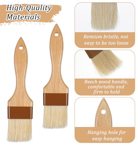 Natural Bristle Basting Brushes - 2 Pack for Cooking & Baking