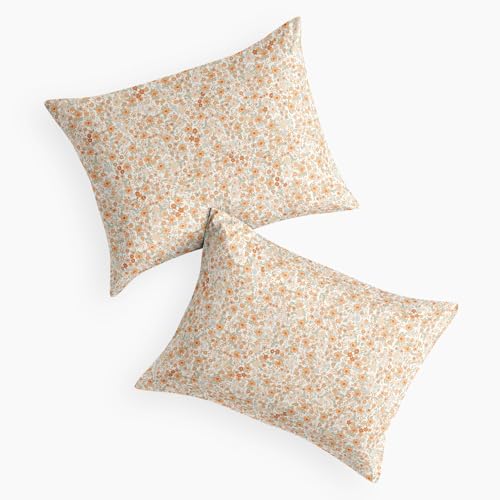 Wake In Cloud Floral Pillowcases, Vintage Daisy Print 20x26, Cream Orange