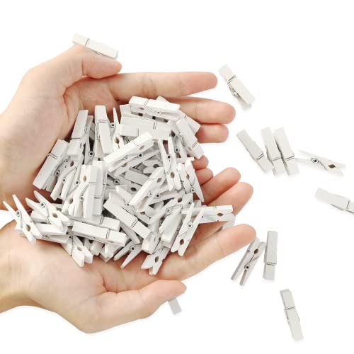 128 Pcs Mini White Wooden Clothespins - 1.4 Inch Photo Clips for Crafting