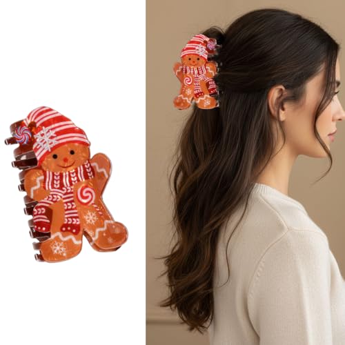 Christmas Gingerbread Man Hair Claw Clip Cute Holiday Hair Accessory