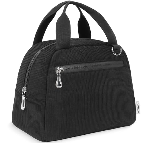 Insulated Women’s Lunch Bag - Reusable Corduroy Tote with Front & Back Pockets