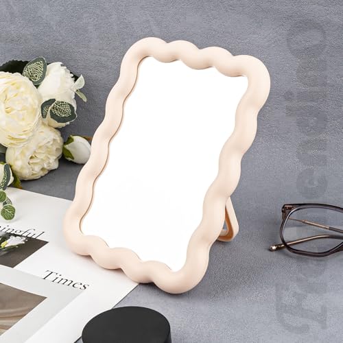 Framendino Pink Wave Desk Mirror Aesthetic Folding Vanity Mirror