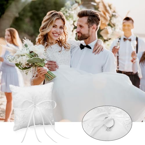 Elegant Lace Wedding Ring Bearer Pillow with Bowknot - 6x6 inches