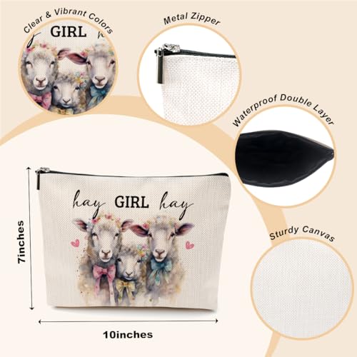 Western Sheep Makeup Bag Large Cotton Linen Cosmetic Pouch Gift
