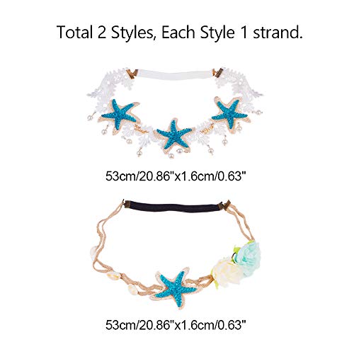 PH PandaHall Mermaid Hairbands and Starfish Necklace Boho Wedding Lace Headband