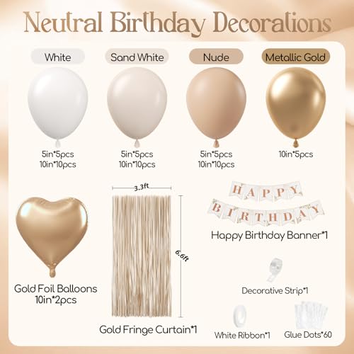 Boho Birthday Decorations Set with Gold Foil Balloons & Banner