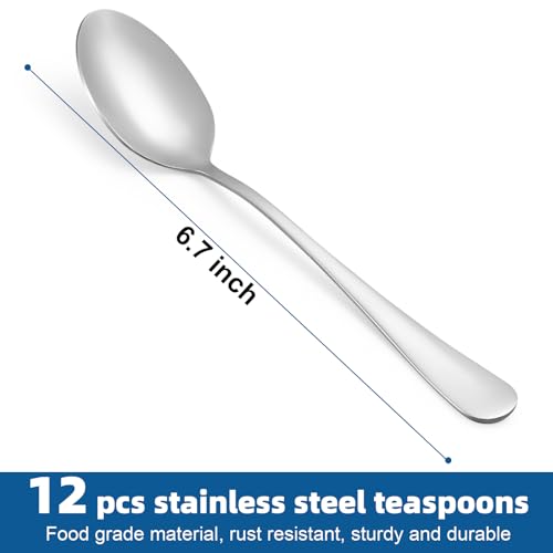 WISKEMA 12 Pcs Stainless Steel Teaspoons Set - Durable & Dishwasher Safe
