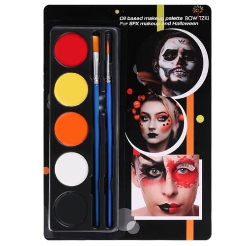 Bowitzki Halloween Makeup Palette 5 Colors Oil-Based Face Body Paint with Brushes