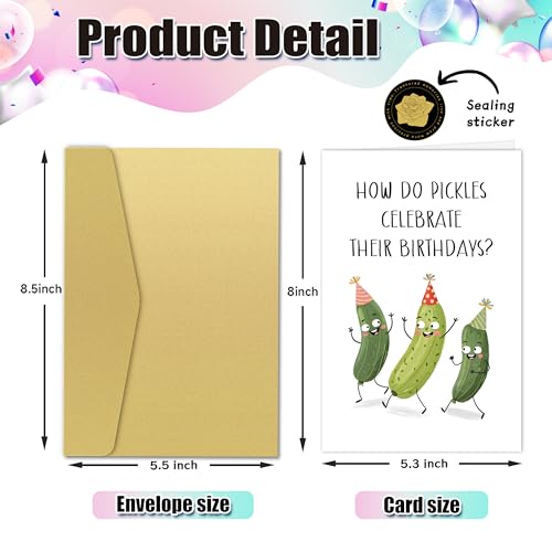 Funny Pickle Birthday Card for Foodies - Humorous 10 Pack