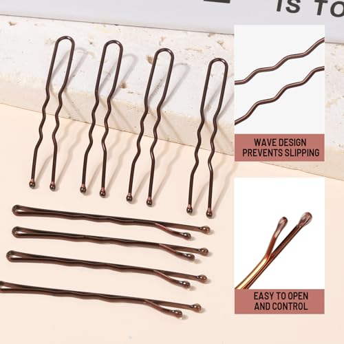Teenitor 100Pcs Brown Bobby Pins and U-Shaped Hair Pins Set